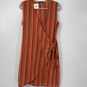 ZIG ZAG ORANGE MULTICOLOR LIGHTWEIGHT COTTON WRAP DRESS SIZE L/XL